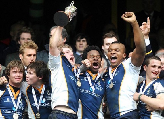 Whitgift  and Marland Yarde celebrate winning the Daily Mail Cup