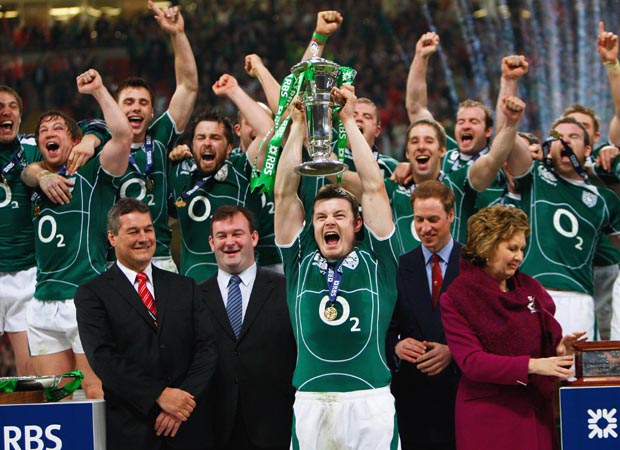 Brian O'Driscoll lifting the Six Nations trophy for a long-awaited Irish Grand Slam in 2009