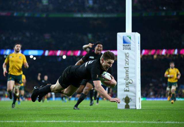 All over: Beauden Barrett scores the All Blacks third try in RWC final