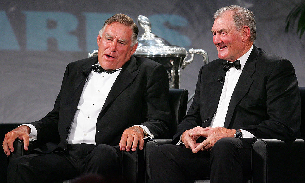 Sir Brian Lochore sat with Colin Meads