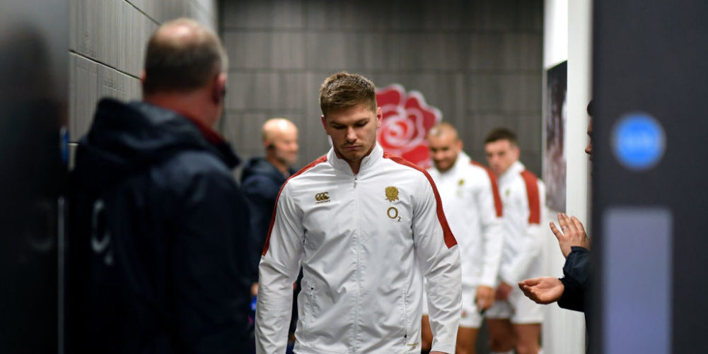 Owen Farrell makes his way to the pitch for a Six Nations match
