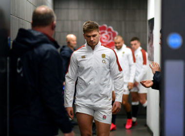 Owen Farrell makes his way to the pitch for a Six Nations match