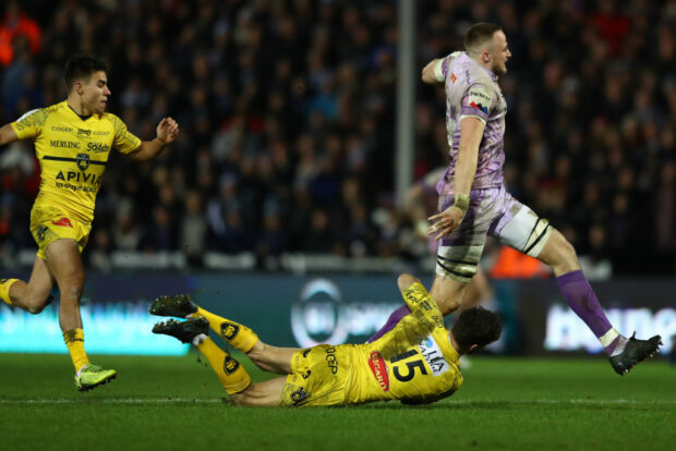 Exeter Chiefs lock Jonny Hill playing against La Rochelle