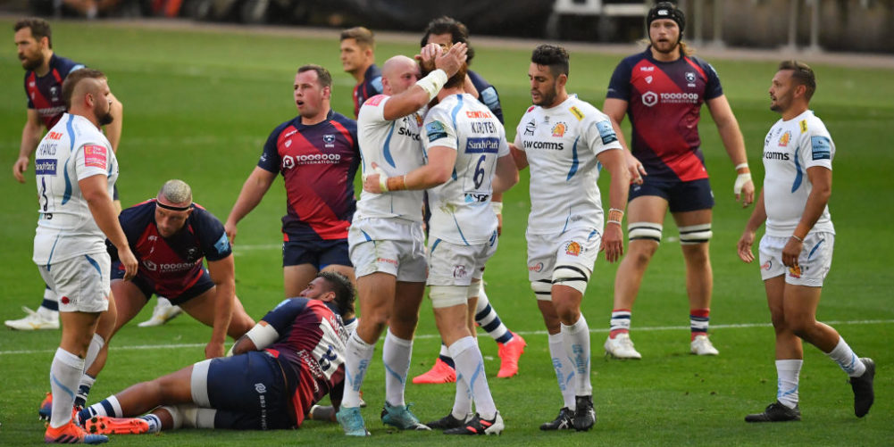 Exeter Chiefs celebrate victory over Bristol Bears