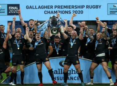 Exeter Chiefs celebrate winning the Premiership final 2019-20