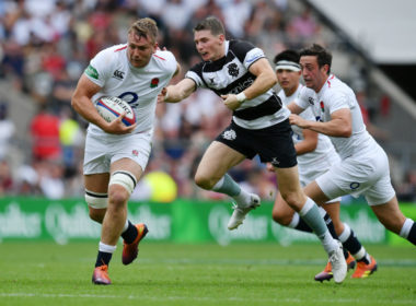 Alex Dombrandt in action for England against the Barbarians