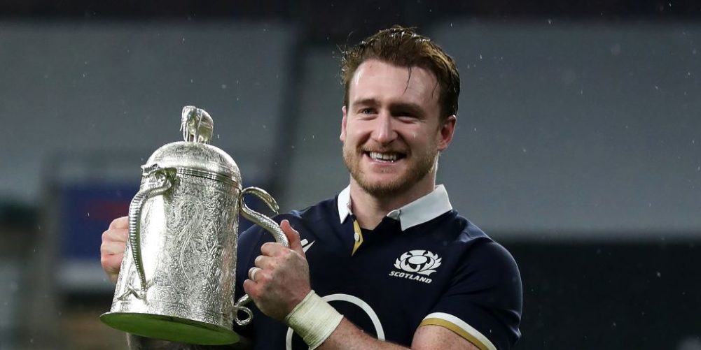 Scotland captain Stuart Hogg with the Calcutta Cup after beating Engladn 11-6