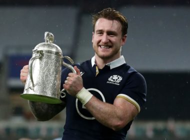 Scotland captain Stuart Hogg with the Calcutta Cup after beating Engladn 11-6