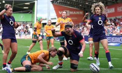 Abi Burton scores the first try for England