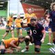 Abi Burton scores the first try for England