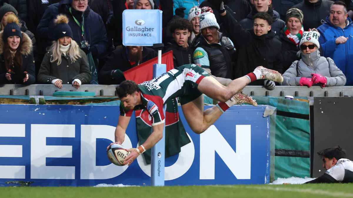 Flying high: Adam Radwan scoring against Saracens. PICTURES: Getty Images
