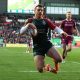 Adam Radwan scoring for Leicester Tigers against Sale Sharks last season.
