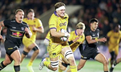 Northampton Saints second row Alex Coles running in for a try against Newcastle Red Bulls last month