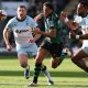 Alex Mitchell kicks through to score for Northampton Saints