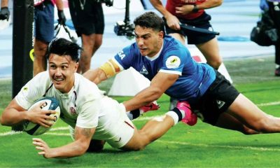 Marcus Smith dives in to score for England against Argentina last weekend