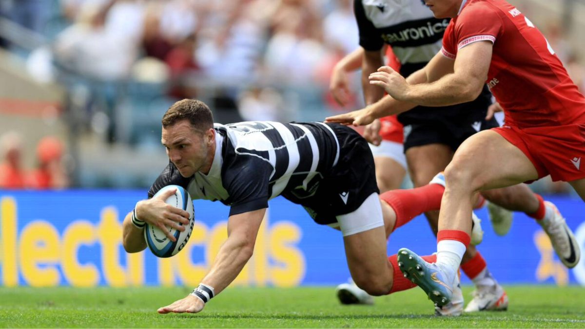 George North goes over to score against Wales at Twickenham