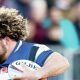 Alfie Barbeary, one of six Bath forwards brought on at 61 minutes, charges through Bristol Bears