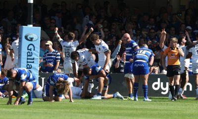 Exeter Chiefs celebrate as Bath look dejected at full-time last weekend