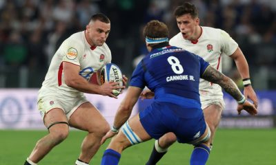 England’s Ben Earl looks to take on Italy’s Lorenzo Cannone yesterday