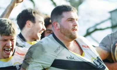 Luctonians celebrate Ben Link’s try against Dings Crusaders