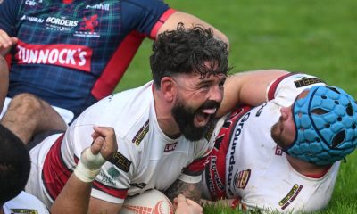 Jay Toogood celebrates a Camborne try