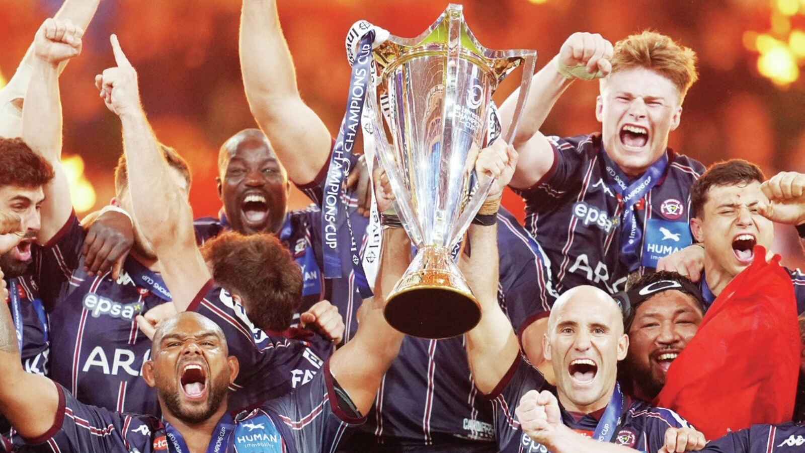 Top of the pile: Bordeaux lifting the Champions Cup trophy in Cardiff yesterday PICTURE: Alamy