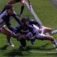 Gabriel Ibitoye crashes through the defence to score for Bristol Bears