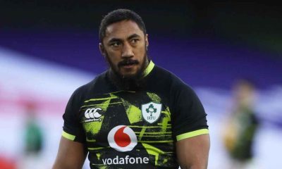 Bundee Aki of Ireland warms up prior to the Autumn Nations Cup match between Ireland and Scotland at Aviva Stadium in 2020