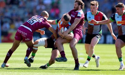 Harlequins’ Cameron Anderson is held up