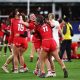 Canada’s players celebrate their victory over England in the first of two successive Test defeats for the Red Roses PICTURE: Getty Im