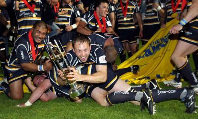 Captain Chris Pennell with the trophy after beating Cornish Pirates in the 2011 Championship Final.