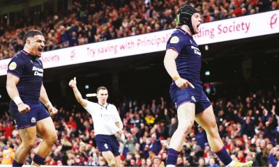 Darcy Graham celebrates scoring Scotland’s third try