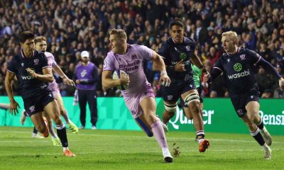 Duhan van der Merwe runs in to score for Scotland in their recent 85-0 victory over USA