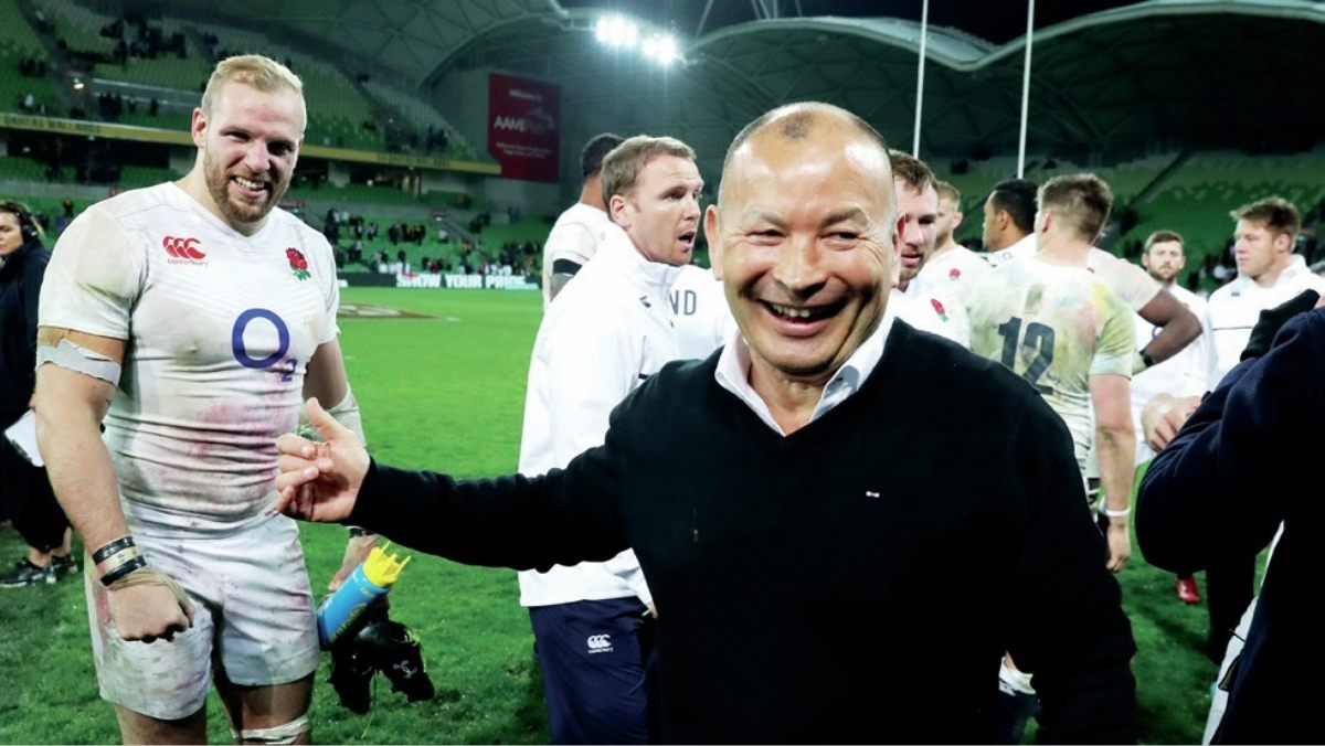 Eddie Jones with James Haskell in 2016