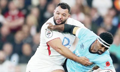 England’s Ellis Genge tackling Fiji flyer Kalaveti Ravouvou