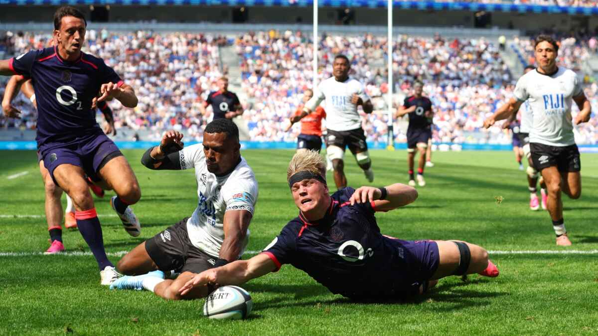 England’s Henry Pollock touches down