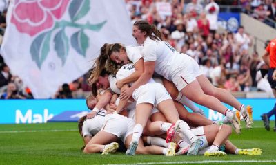England celebrate their winning try