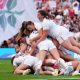 England celebrate their winning try