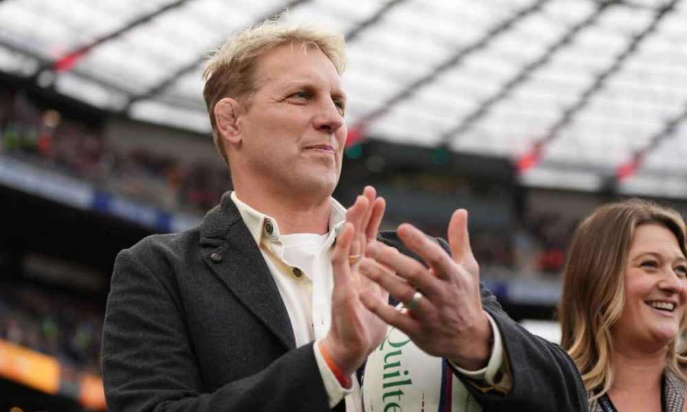 Former England captain Lewis Moody before he presents the match ball at the Allianz Stadium