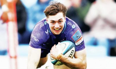 Exeter Chiefs wing Campbell Ridl goes over for his third try