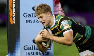 Fin Smith in action for Northampton Saints