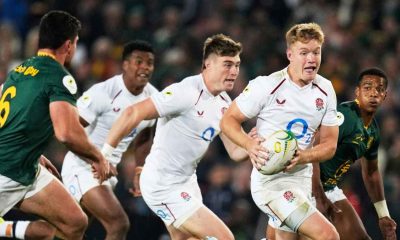 England’s Fin Smith runs with the ball during the Test against South Africa