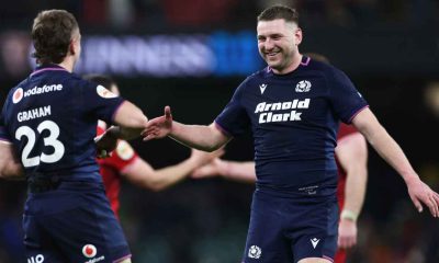 Scotland’s Finn Russell, right, and Darcy Graham