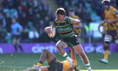 George Furbank on the attack for Northampton Saints in their win over Newcastle Red Bulls yesterday