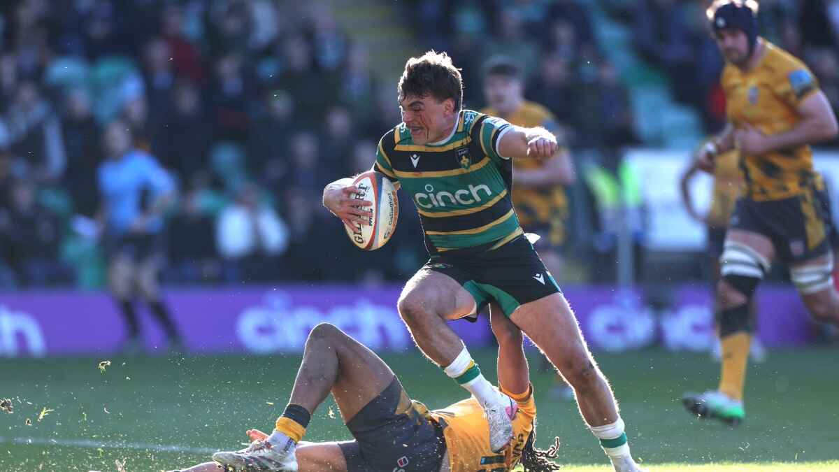 George Furbank on the attack for Northampton Saints in their win over Newcastle Red Bulls yesterday