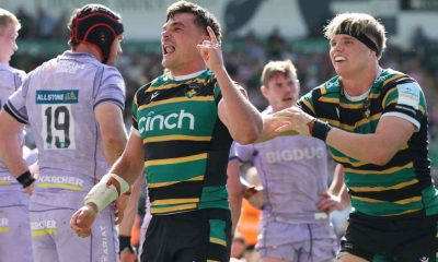 George Furbank celebrates his late winner for Northampton Saints