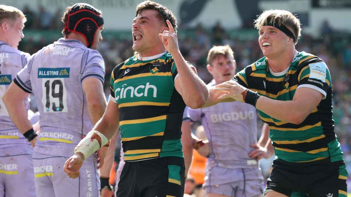 George Furbank celebrates his late winner for Northampton Saints