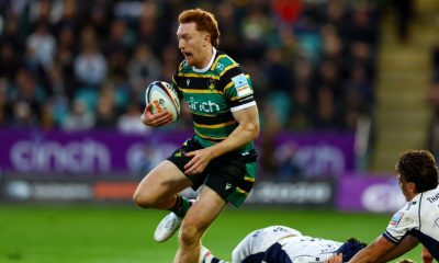 George Hendy breaks clear to score Northampton Saints’ 12th try