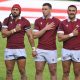 Georgian players stand for the anthem during the 2025 Rugby Europe Championship final