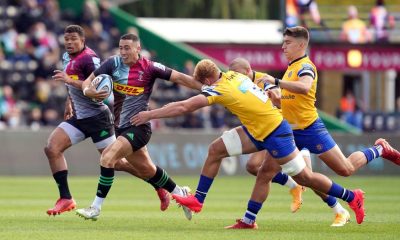Brett Herron on the attack for Harlequins in a game against Bath.